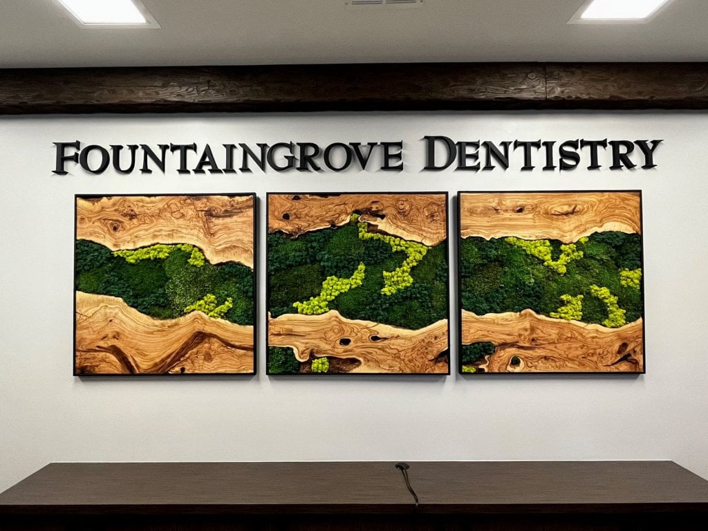 Fountaingrove Dentistry signage with art below it.