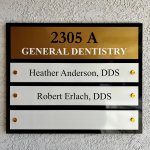 Fountaingrove Dentistry Suite A Plaque With Dr. Anderson and Dr. Erlach's names.